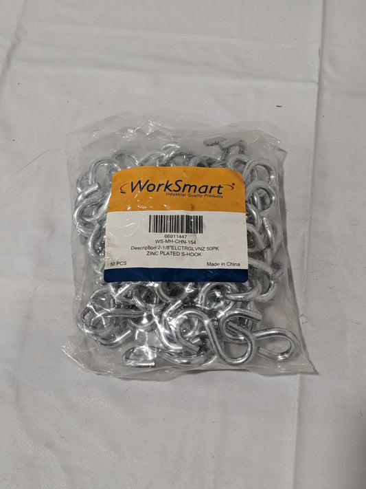 WorkSmart Zinc Plated S-Hook 2-1/8" Electrglvnz Qty 50 WS-MH-CHN-154