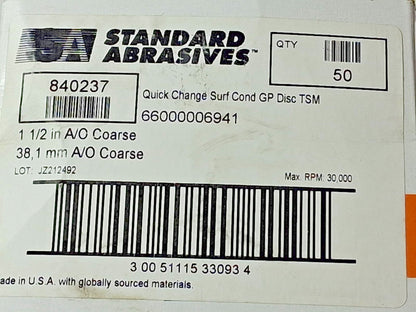 Roloc Case Pack 50 Quick-Change Discs Standard Abrasives TSM 1-1/2" Dia 840237