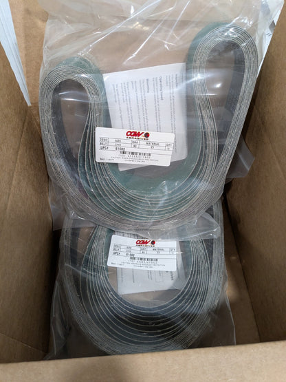 CGW Abrasive Belt: 2" Wide, 48" OAL, 60 Grit, Zirconia Alumina Qty 20 61582