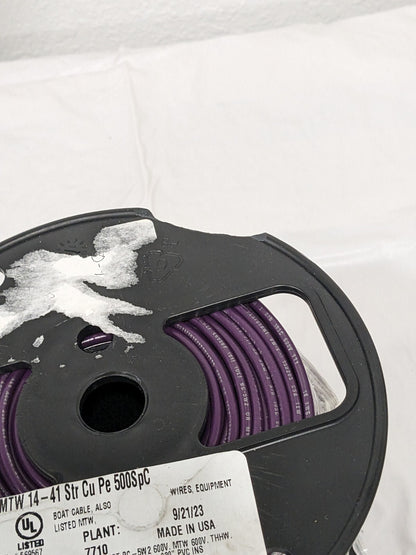 SOUTHWIRE Machine Tool Wire: 14 AWG, Purple, 500' Long 411030513 DAMAGED SPOOL