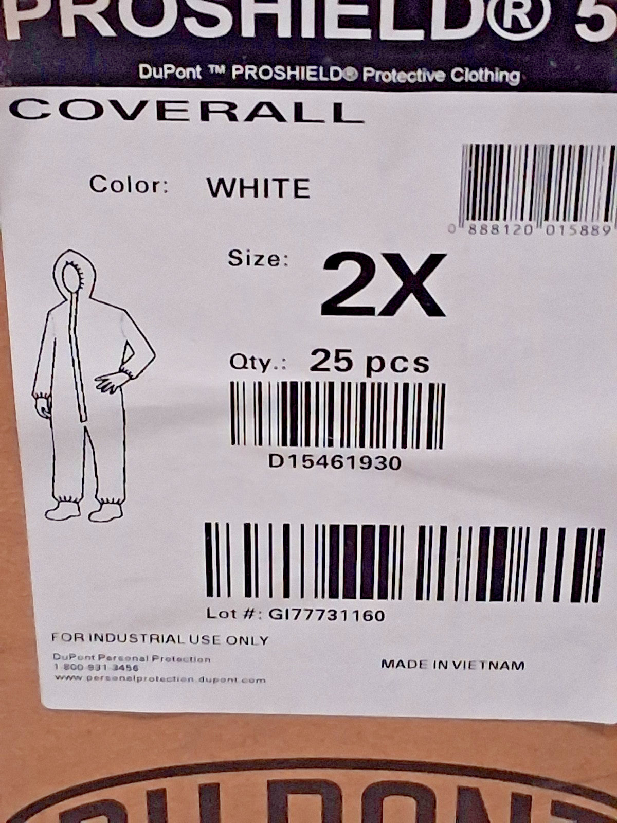 Dupont Disposable Protection Coveralls QTY25 Size 2XL NB127SWH2X002500