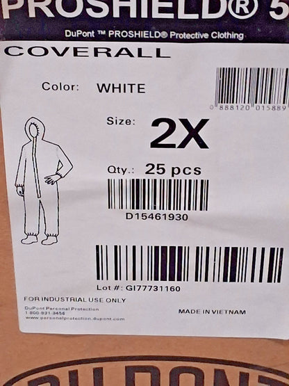 Dupont Disposable Protection Coveralls QTY25 Size 2XL NB127SWH2X002500