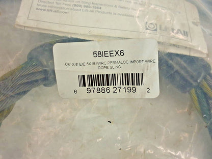 Lift-All Eye & Eye Wire Rope Sling 5/8" Dia 6ft Long 58IEEX6