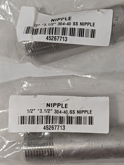 Stainless Steel Pipe Nipple: 1/2" Pipe, Grade 304 & 304L Qty 4 45267713