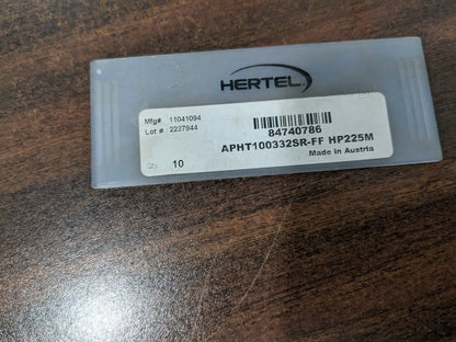 HERTEL Milling Insert 10ct APHT100332SRFF, HP225M, Solid Carbide 6000028