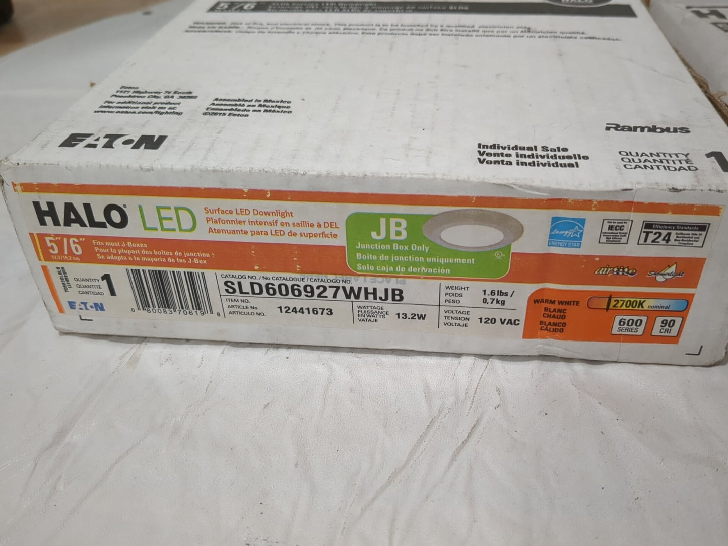 Halo 2pk Recessed SLD606927WHJB 6" Surface LED Downlight with Junction Box Kit