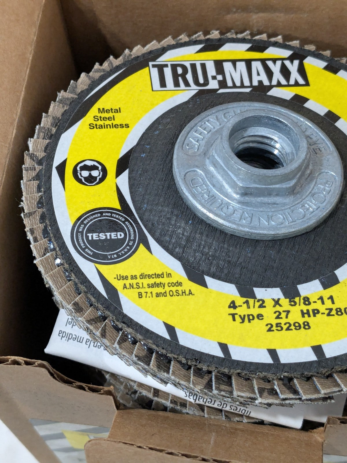 Tru-Maxx Flap Disc: 4-1/2" Daim, 5/8-11 Hole, Medium 80 Grit, Box of 10 252