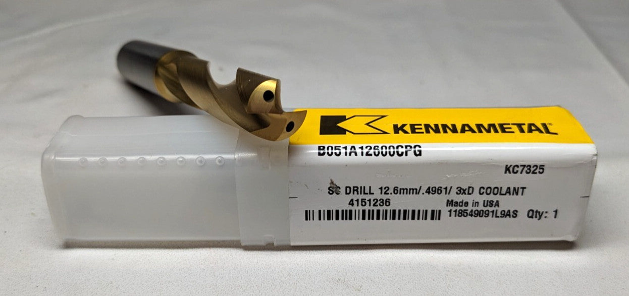 KENNAMETAL Screw Machine Length Carbide Drill Bit 12.60mm 140 deg  4151236