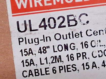 Wiremold Power Outlet Strip 16 Outlets 120 Volts 15 Amps 6ft Cord UL402BC