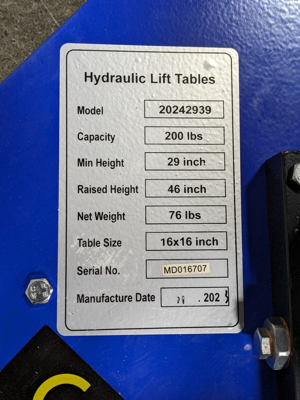 Pro Source Mobile Hydraulic Post Lift Table 200 lb. Capacity PARTS / REPAIR
