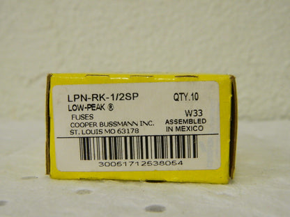 Cooper Bussmann Low Peak Fuse 250VAC/125VDC QTY  10  LPN-RK-1/2SP