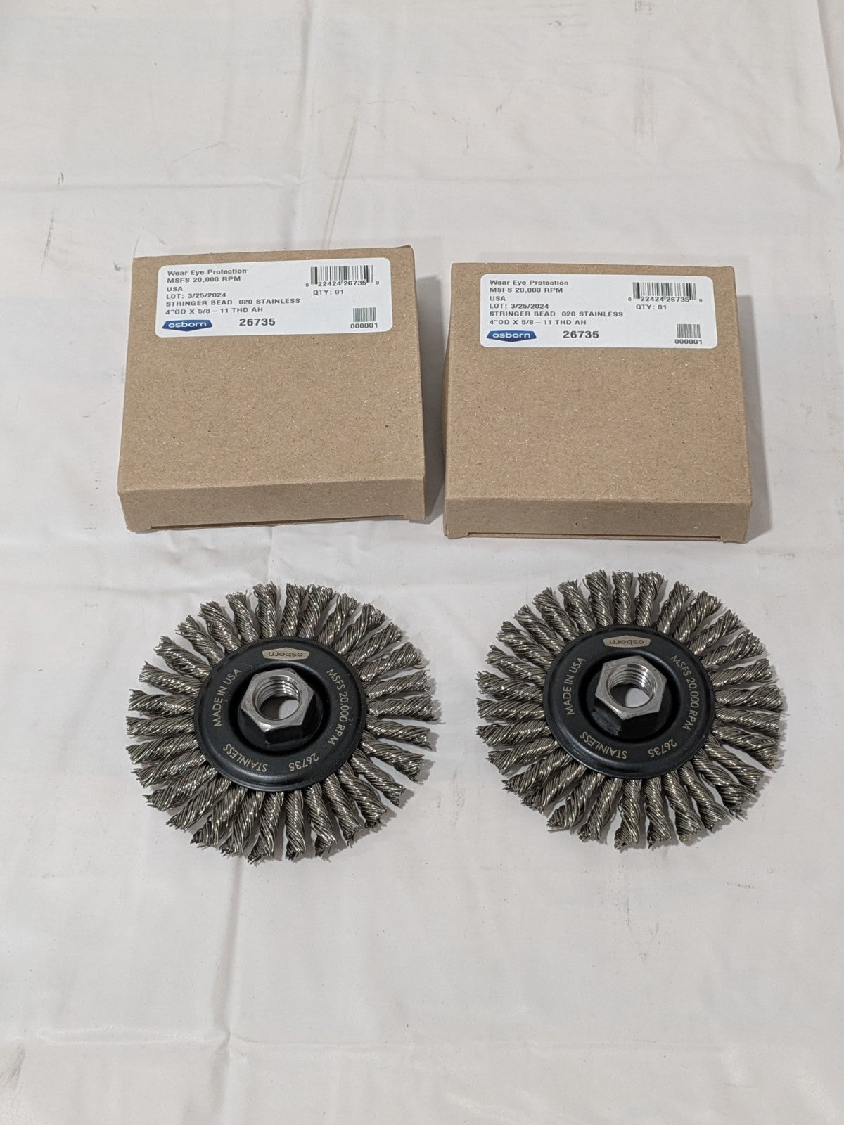 Osborn Wheel Brush: 4" Wheel Dia, 1/4" Face Width, 0.0200" Wire Dia Qty 2 26735