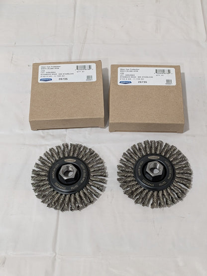 Osborn Wheel Brush: 4" Wheel Dia, 1/4" Face Width, 0.0200" Wire Dia Qty 2 26735