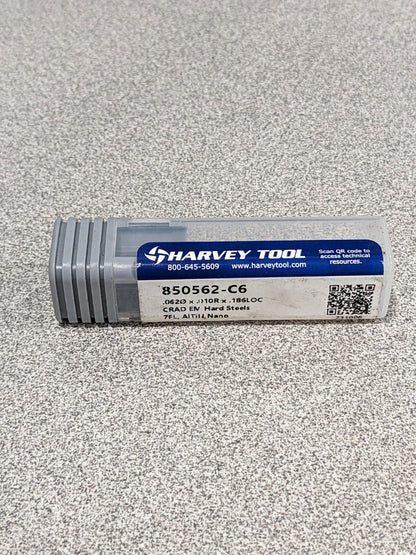 HARVEY TOOL Corner Radius End Mill: 0.0620 Dia, 0.093 LOC 850562-C6