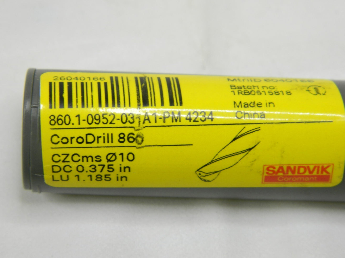 Sandvik Solid Carbide Screw Machine Length Drill Bit: 0.375" Dia, 144 ° 6040166