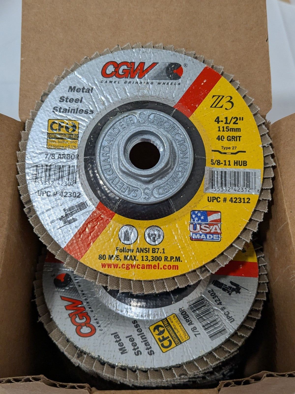 CGW Flap Disc: 4-1/2" Dia, Zirconia Alumina, Type 27 Box of 10 42312