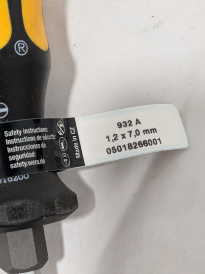 Wera 932 A Screwdriver For Slotted Screws, 1.2 x 7 x 125 mm 018266