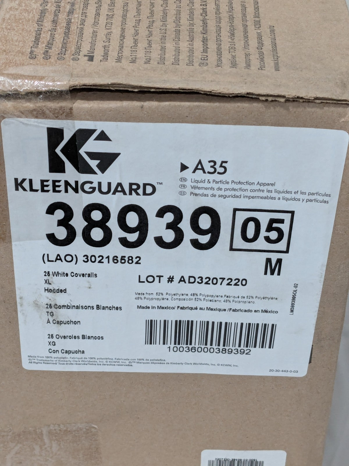 (25) KleenGuard Disposable Coveralls: Liquid & Particle Protection Sz XL 38939