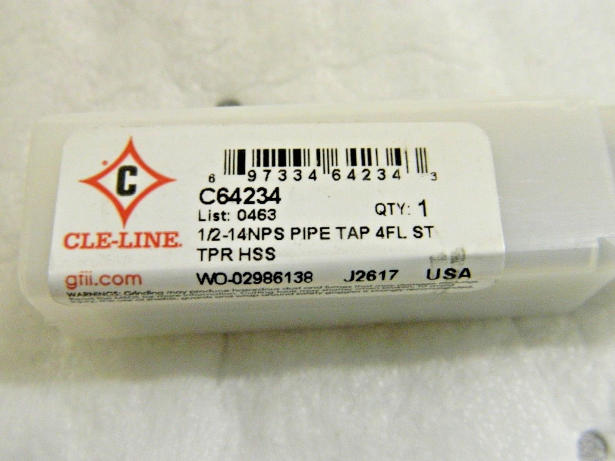 Cle-Line Straight Pipe Tap HSS List 0463 1/2-14 NPS 4FL C64234