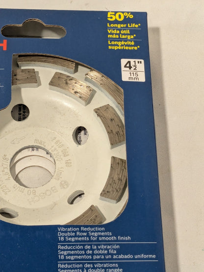 BOSCH 4-1/2" Double Row Segmented Diamond Cup Wheel for Concrete DC4518