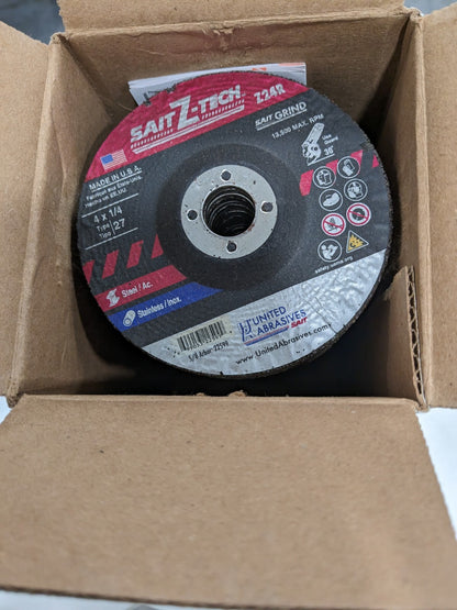 SAIT Depressed-Center Wheel: Type 27, 4" Dia, 1/4" Thick, 5/8" Ho
