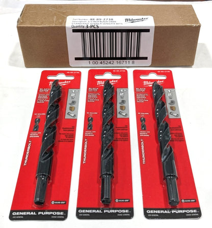 MILWAUKEE  Jobber Length Drill Bit 1/2" (0.500") Dia HSS 48-89-2738  *3 PACK*