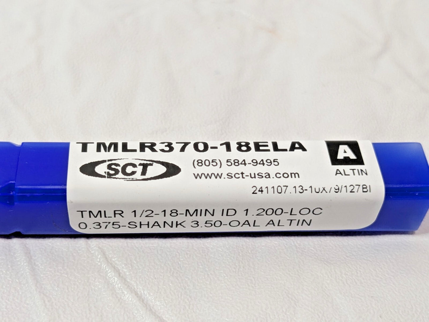 SCT Carbide Helical Flute Thread Mill 1/2"-18 X 3.50"OAL 3FL AlTiN TMLR370-18ELA