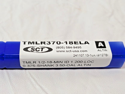 SCT Carbide Helical Flute Thread Mill 1/2"-18 X 3.50"OAL 3FL AlTiN TMLR370-18ELA