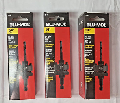 Blu Mol QTY3 Hex Shanks Pin Drive Mandrel Hole Saw Accessory 1-1/4 in. x 6" 5546