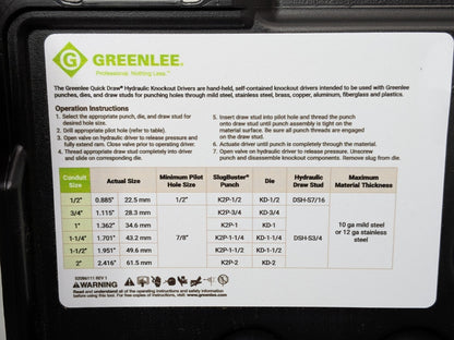 Greenlee Quick Draw 8-Ton Hydraulic Knockout Kit w/SlugBuster 1/2" to 2" 7806SB