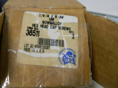 Bowmalloy Hex Head Cap Screw 7/8-14 UNF 9" Length Under Head Qty 2 36511