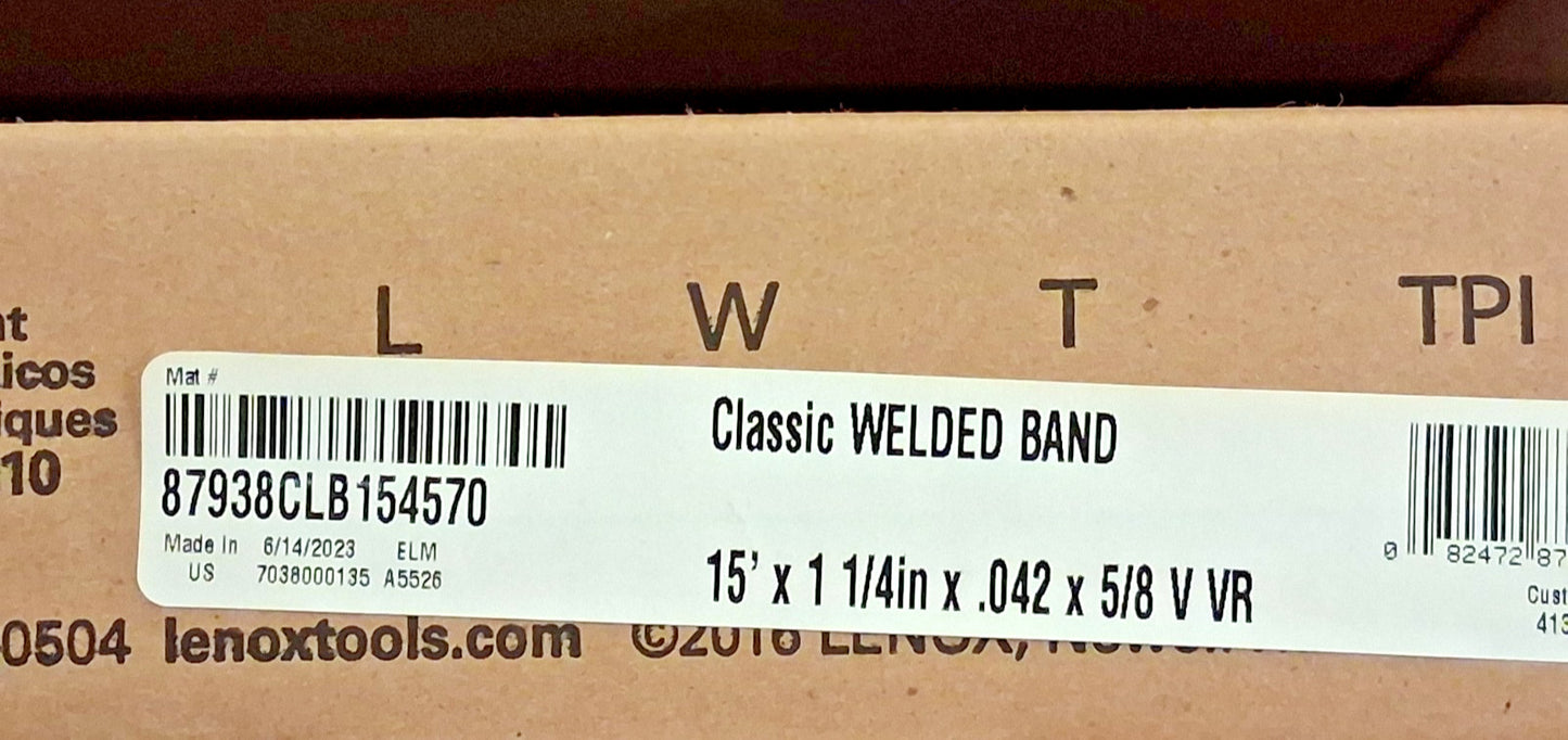 Lenox Welded Bandsaw Blade 15Ft L 1-1/4" W x 5-8 TPI 87938CLB154570