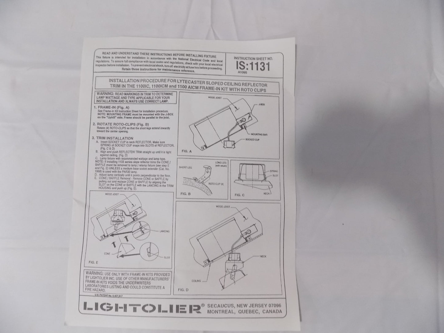 Lightolier Shallow Slope Ceiling Reflector Trim 1131GD 14-30º Gold /White Trim