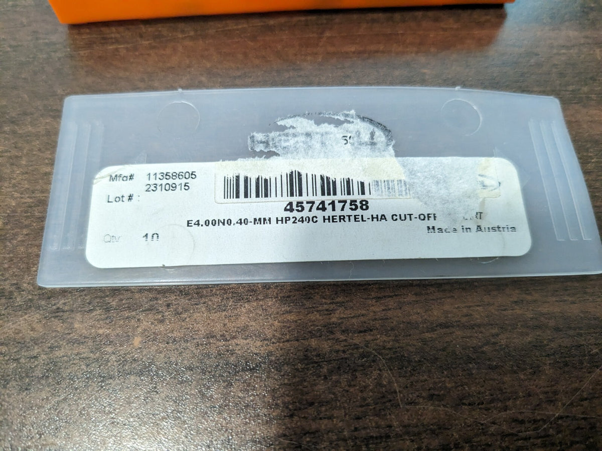 HERTEL 10pk E4.00N0.40MM HP240C Carbide Cutoff Insert 45741758