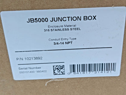 MSA JB5000 Junction Box Conduit Entry Type 3/4"-14 NPT 316 SS 10213892