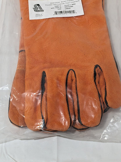 STEINER Welding Gloves: Size Large, Cowhide Leather, Pair 2119Y-L