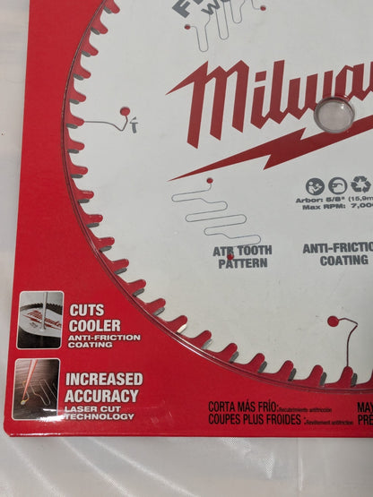 Milwaukee Wet & Dry Cut Saw Blade: 8-1/2" Dia, 5/8" Arbor Hole, 60T 48-40-0826