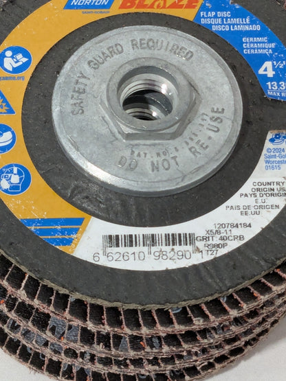 Norton Flap Disc: 4-1/2" Dia, Ceramic Alumina, Type 27 Qty 4 66261098290