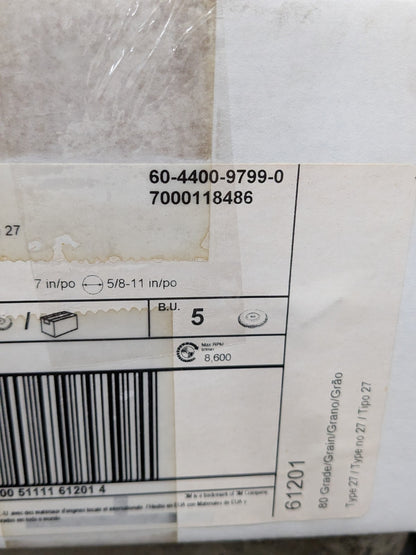 3M Flap Disc: 7" Dia, 80 Grit, Ceramic Alumina, Type 27 Box of 5 7000118486