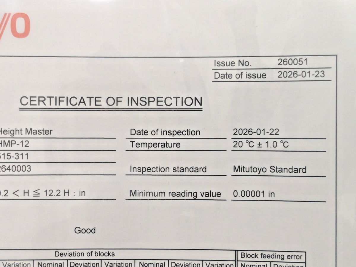 Mitutoyo Calibration Master 0.2" to 12.2" 515-311