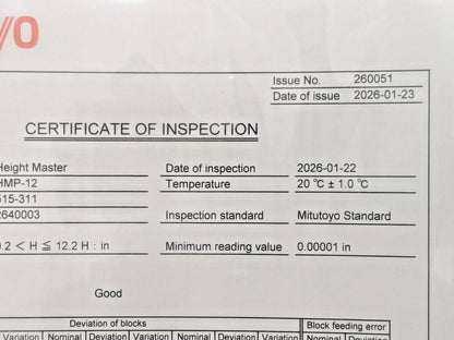 Mitutoyo Calibration Master 0.2" to 12.2" 515-311
