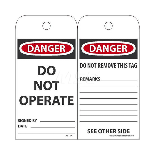 NMC Tags, Danger Do Not Operate, 6" X 3" Pack of 25 RPT1A