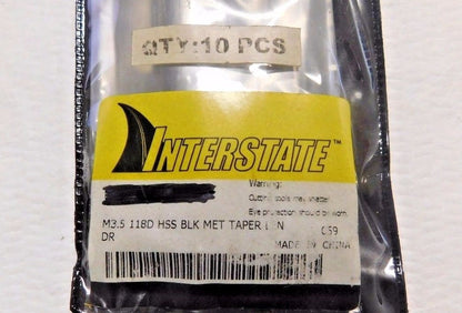 Interstate Spiral FL Taper Length Drill Bit 3.5mm 118º PT HSS Lot of 10 01391358