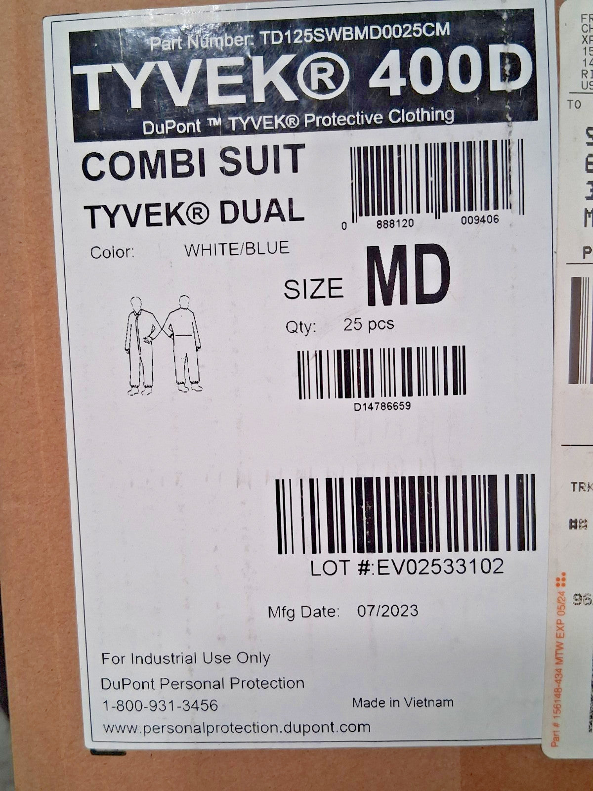 Dupont Abrasion Protection Disposable Coveralls QTY25 Size M TD125SWBMD0025CM