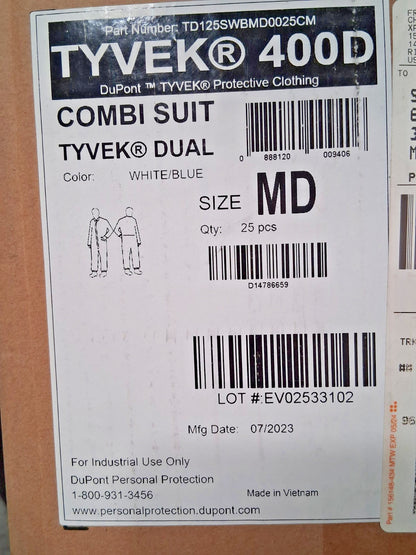 Dupont Abrasion Protection Disposable Coveralls QTY25 Size M TD125SWBMD0025CM