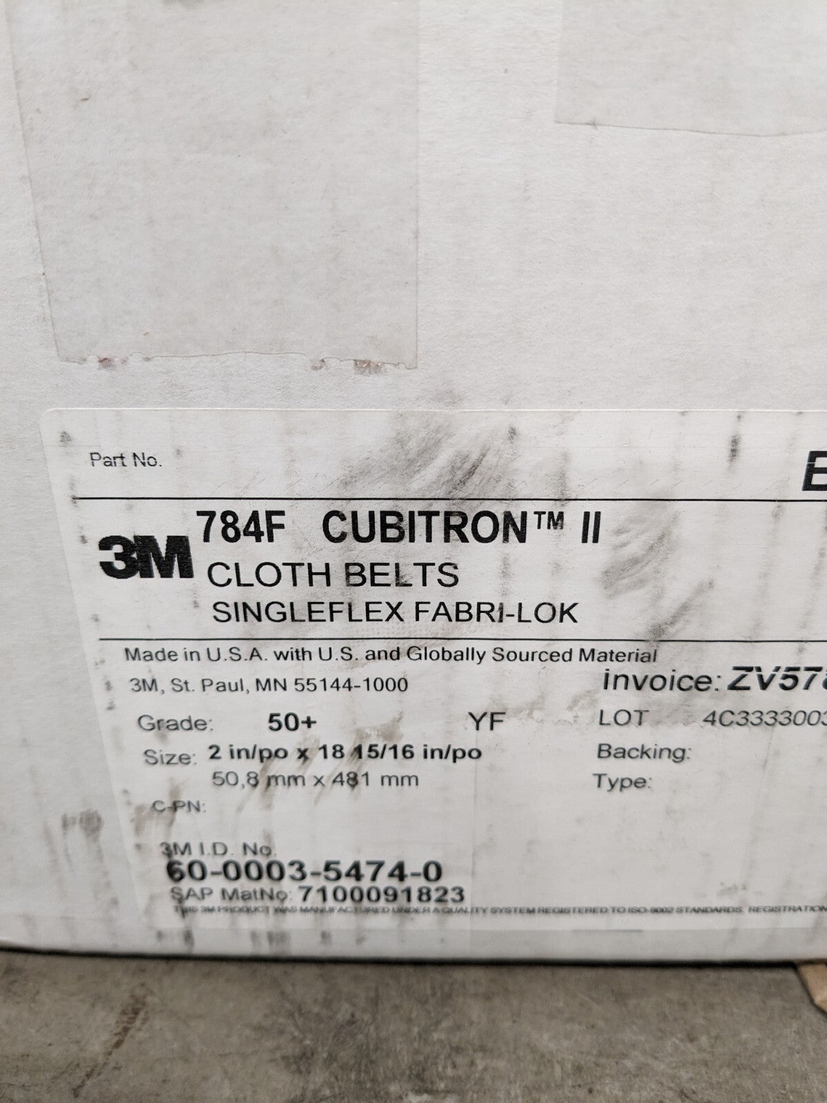 3M Cubitron II Cloth Belt 784F, 50+ YF-weight 2" x 18" Qty 50 7100091823