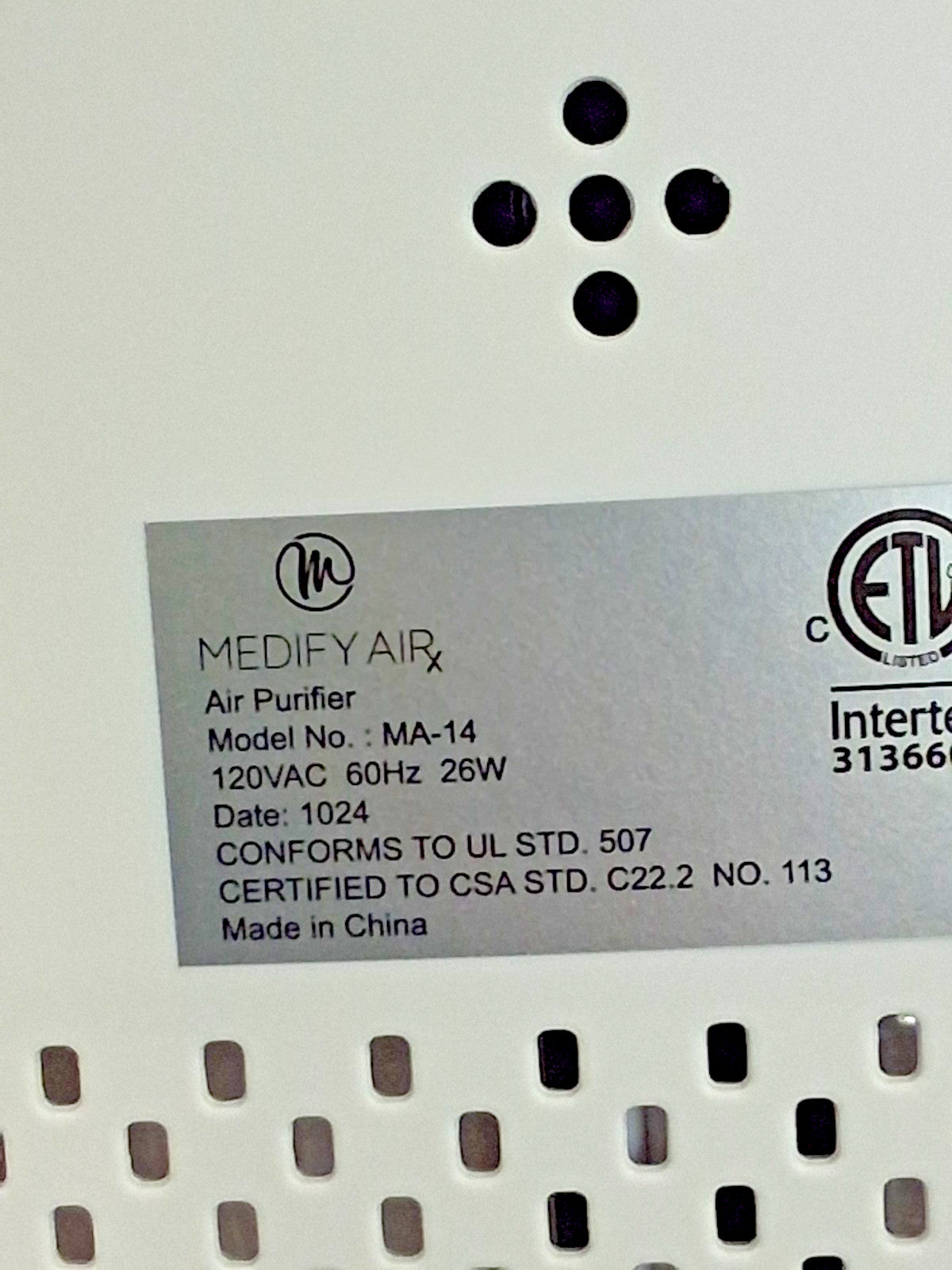 Medify Air  Air Purifier 72 CFM H13 HEPA White 15.0000" High 10.5" Wide MA-14W