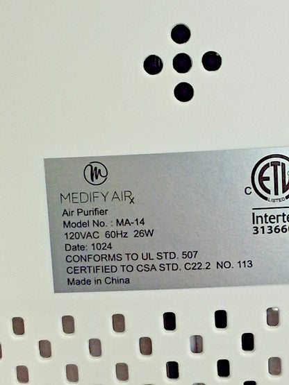 Medify Air  Air Purifier 72 CFM H13 HEPA White 15.0000" High 10.5" Wide MA-14W