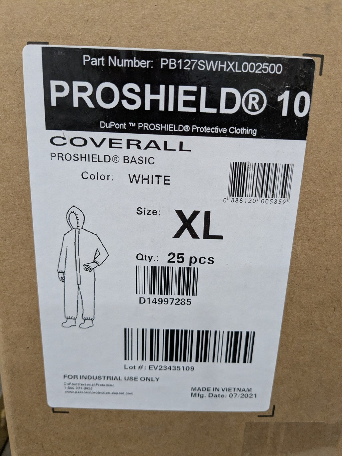 DUPONT Disposable Coveralls: XL, SMS, Elastic Wrist 25PK PB127SWHXL002500
