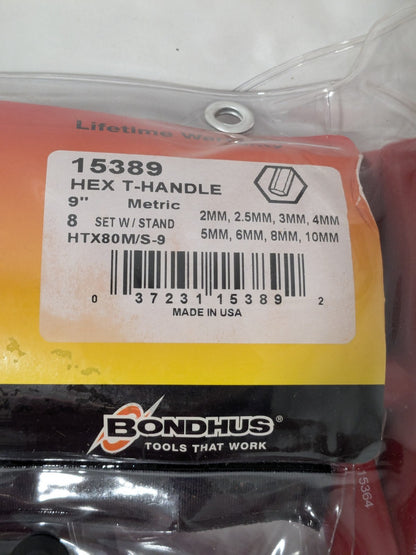 BONDHUS T-Handle Cushion Grip Hex Key Set 8 Piece 15389